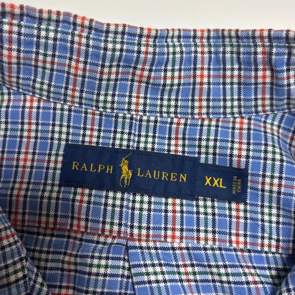 Ralph Lauren Oxford Blue Plaid Mens XXL Long Sleeve Button Down Flesh Pony Shirt